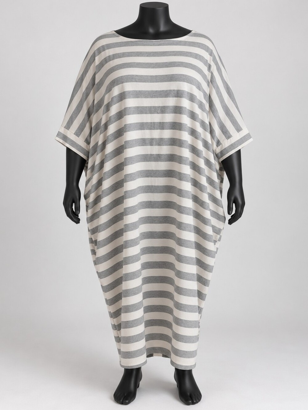 ZANZEA Collection XXXXL 4XL Gray & Ivory Striped Oversized Maxi Dress w/pockets